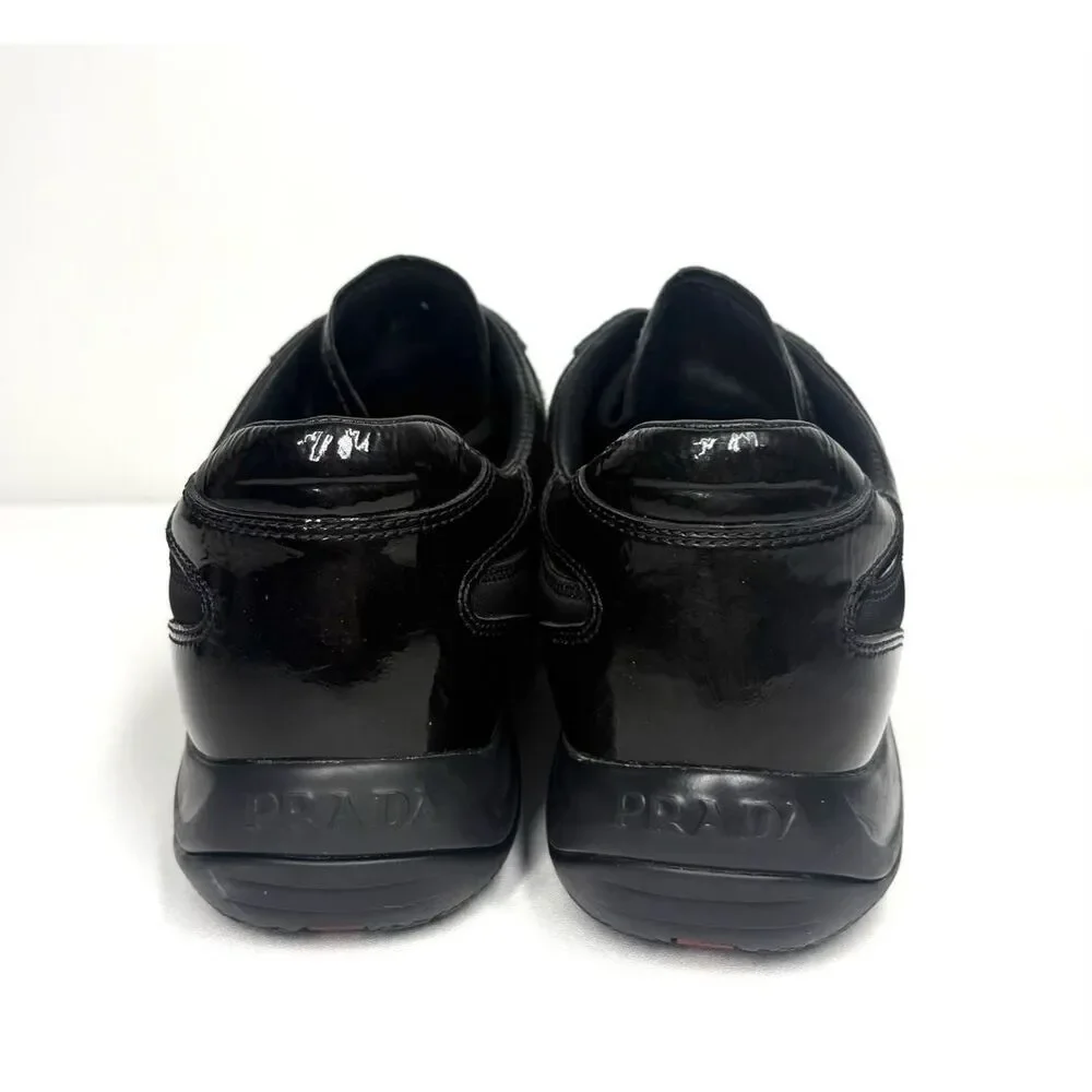 Prada Calzature Donna Black Patent Leather Sneaker Nylon Laces Vintage Women 38 - Picture 5 of 7